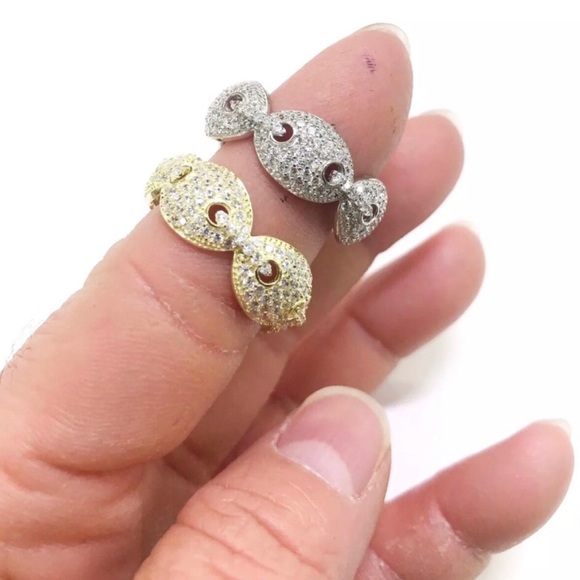 925 Sterling Silver ICED OUT BLING GUCCI LINK RING - Picture 1 of 8